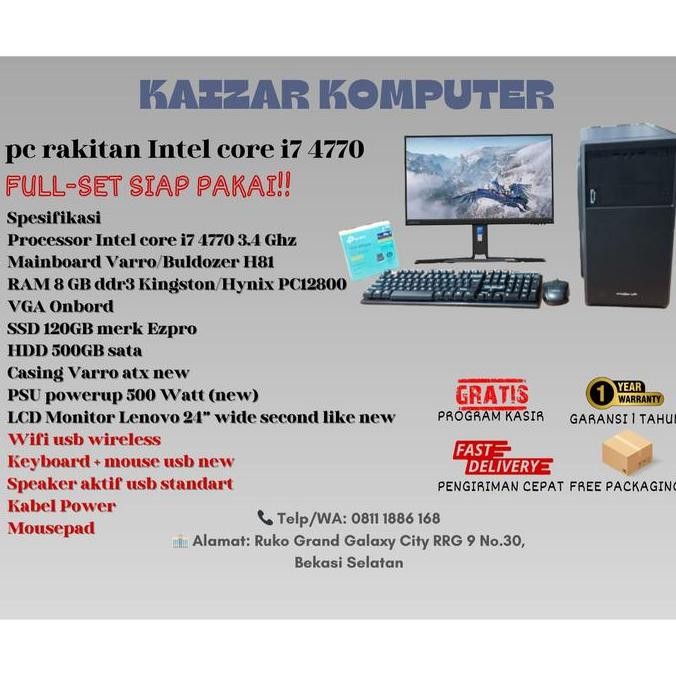 Pc Rakitan Intel Core I7 4770 Lengkap Siap Kerja New Stok
