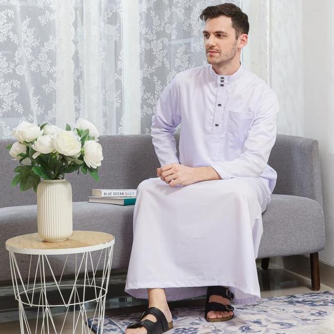 baru  Gamis thobe Dubai lengan panjang polos kain katun poliyester premium anti gerah jubah pria mew