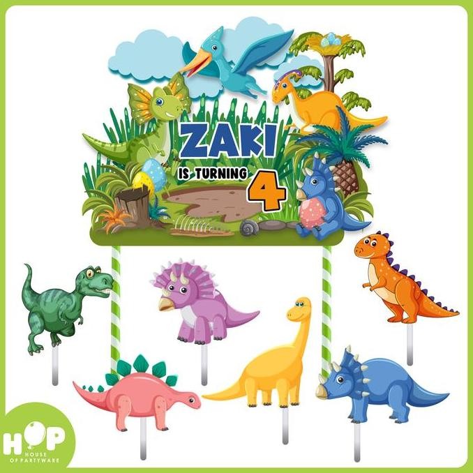 Topper Cake DINOSAUR + Custom Nama Hiasan Ulang Tahun Dinosaurus Dino