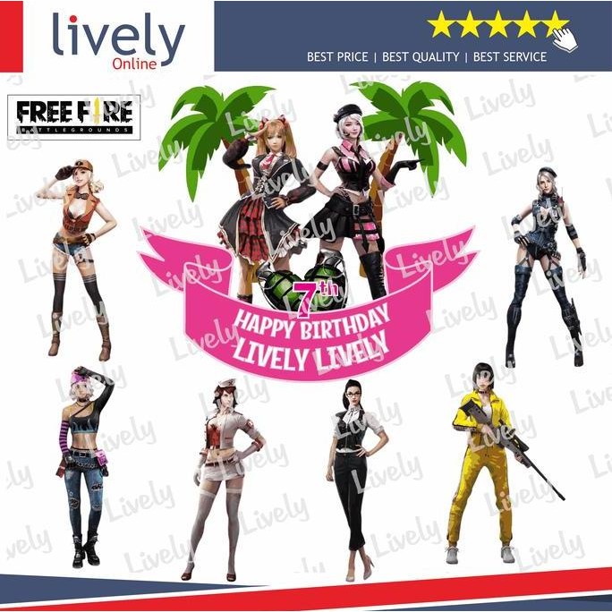 Custom Nama Cake Topper Karakter FREE FIRE GIRL Hiasan Ulang Tahun