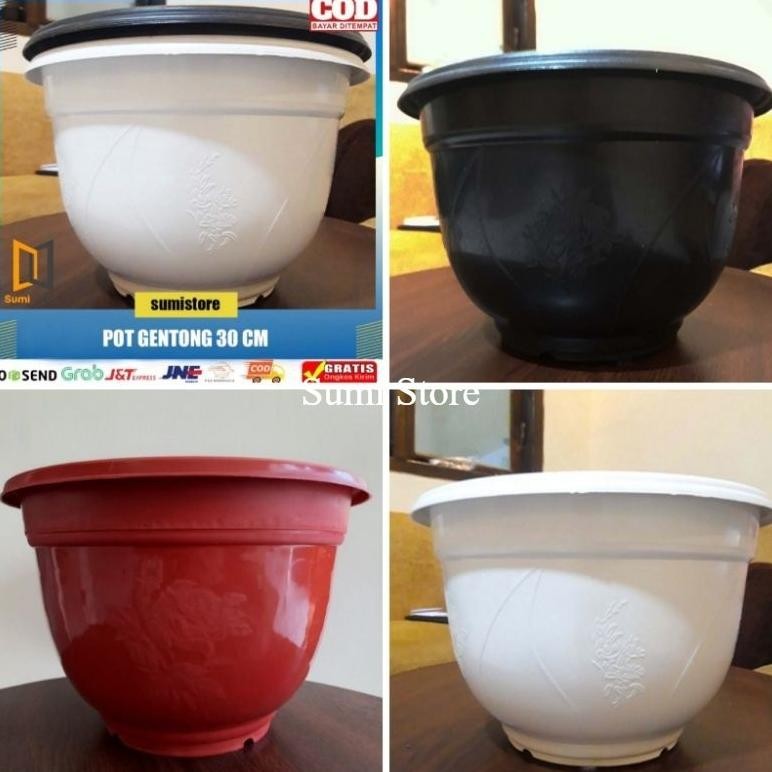 Pot Gentong 30 Cm/ Pot Jumbo/ Pot Bunga Putih- Hitam 30 Cm Trend