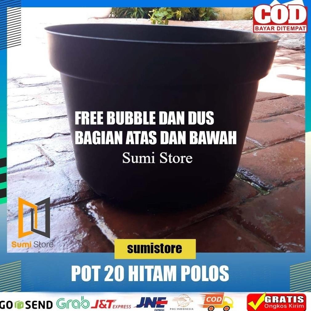 Pot Bunga Tanaman Plastik Hitam 20 - Pot Hitam 20 Cm Trend