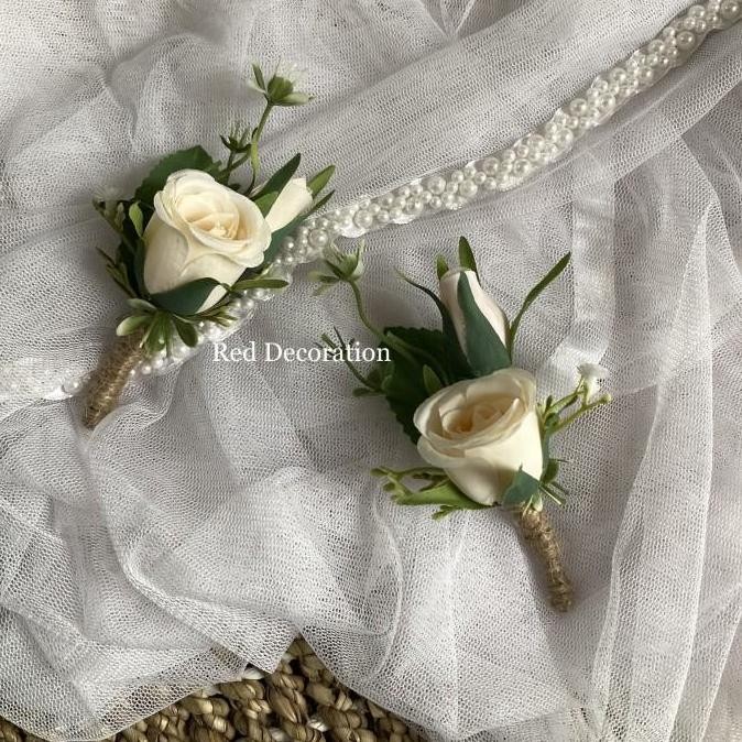 ready Korsase Jas Bunga | Corsage Wedding Murah| Corsage Bunga Jas Pengantin - Nude Peach Flower Had