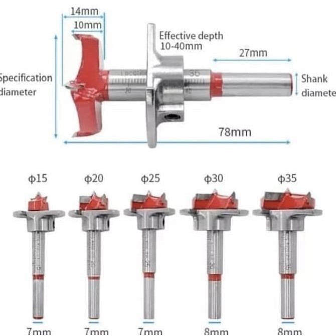 Mata Bor Engsel Sendok Set 5 pcs Hinge Boring Drill Forstener Bit TCT