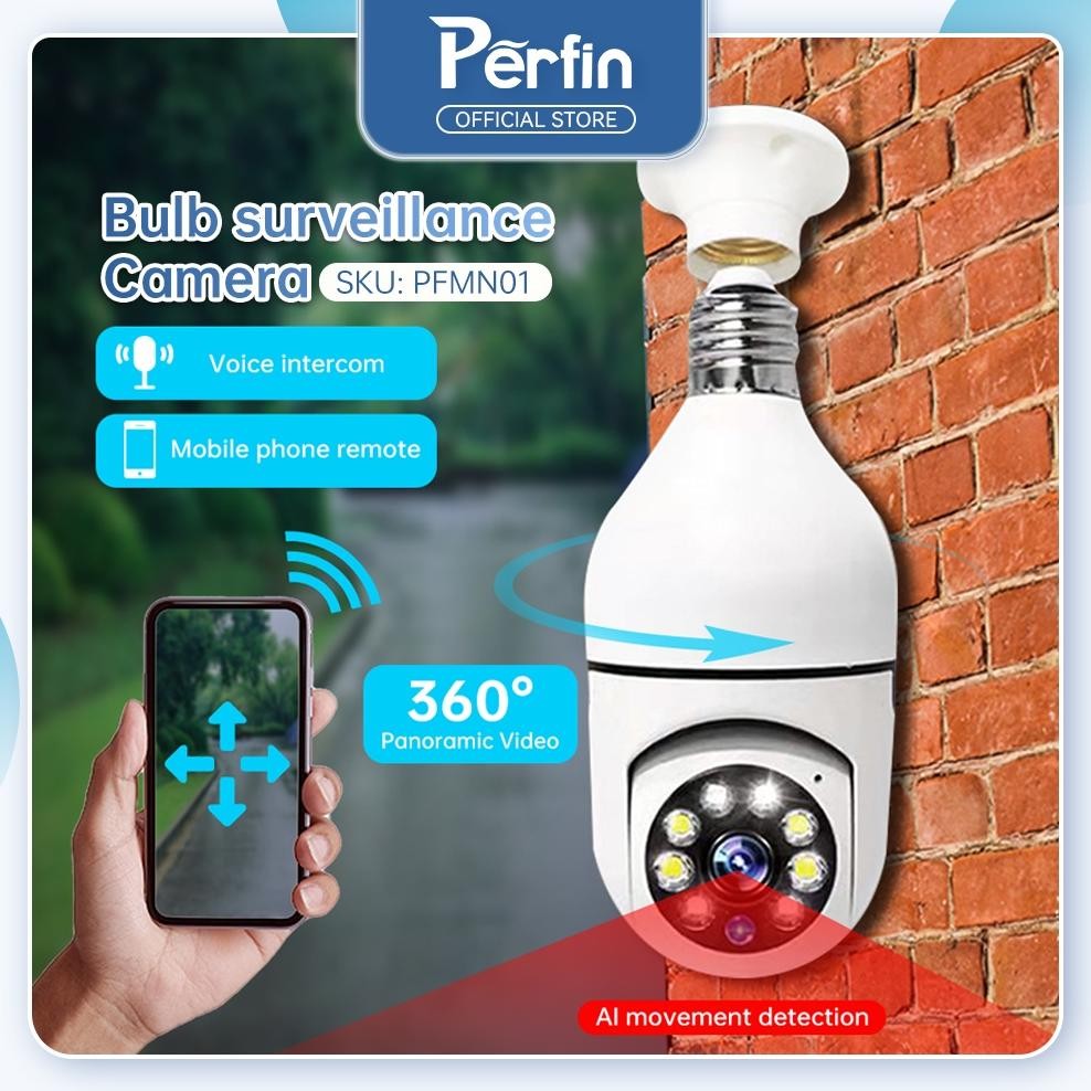 NEW Perfin PFMN01 Lampu Kamera CCTV Tersembunyi Wifi Camera Wireless 1080P V380 HD Night Vision Moni