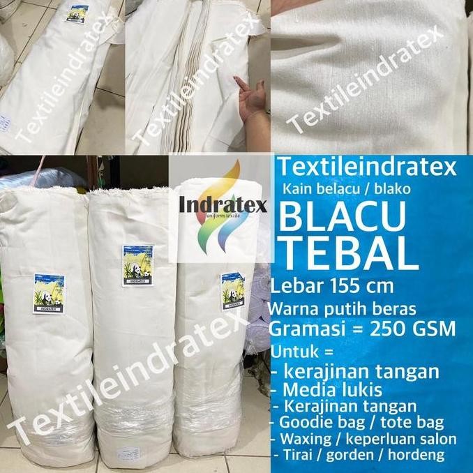 ( Per 1 Roll ) Kain Belacu Blacu Blako Tebal Rollan Lebar 155 Cm Calico Fabric Warna Putih Bahan Cra