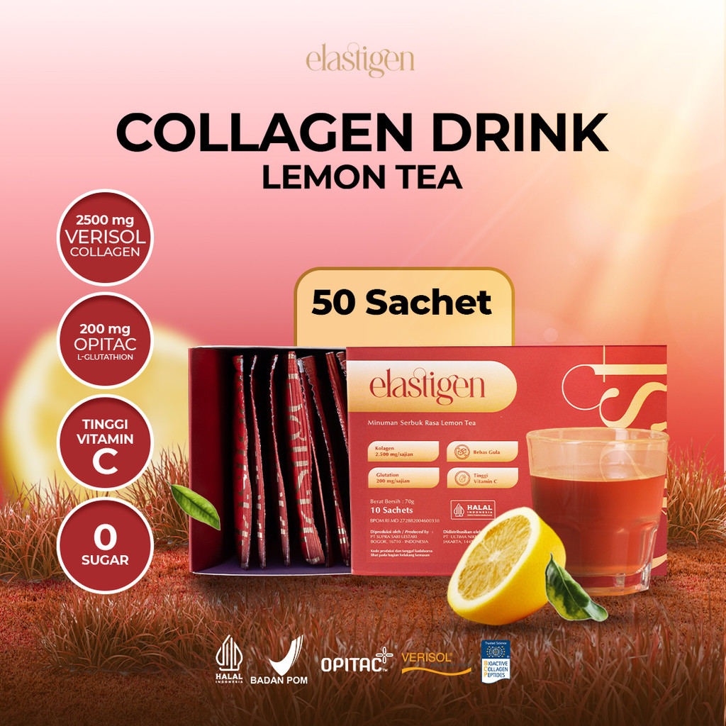 elastigen Collagen Drink Verisol 2500mg + Glutathione Opitac 200mg – Minuman Kulit Glowing, Anti-Agi