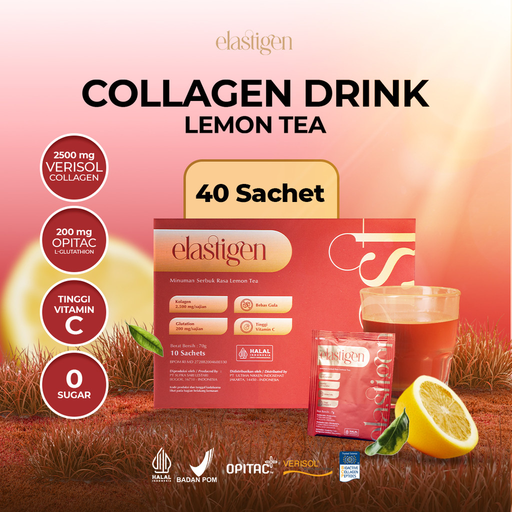 elastigen Collagen Drink Verisol 2500mg + Glutathione Opitac 200mg – Minuman Kulit Glowing, Anti-Agi
