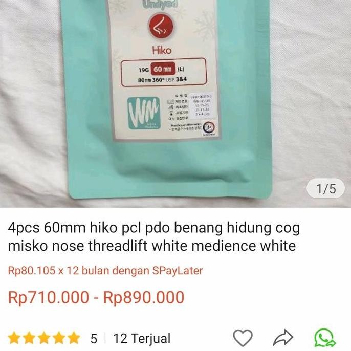 4 helai 1 pack kecil 60mm hiko pcl pdo benang hidung white mediance