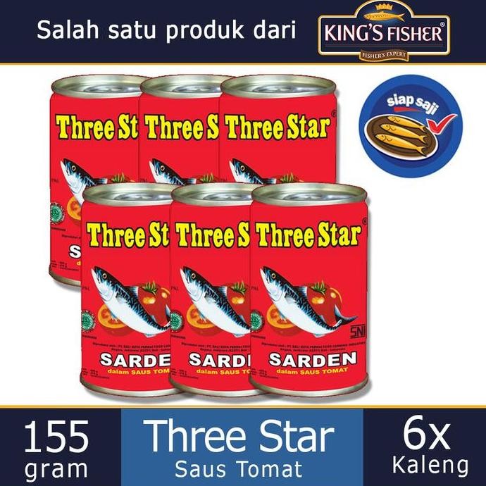

Paket 6 Pcs Three Star Sarden mini saus tomat Makanan Kaleng 155 g H24