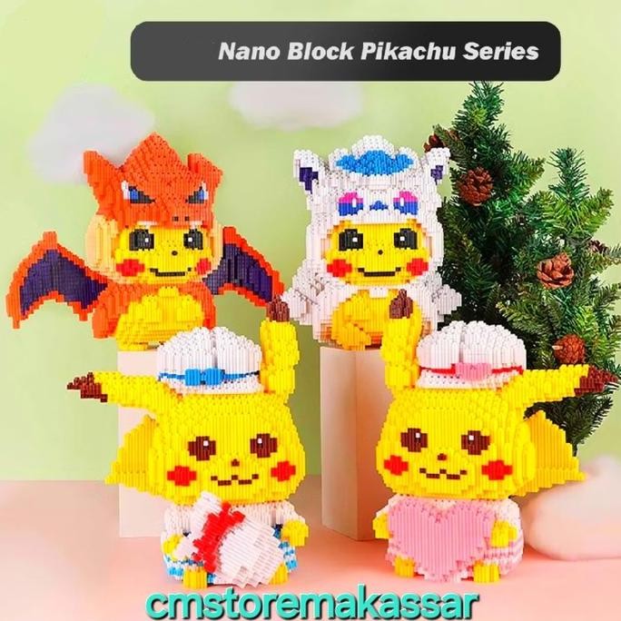 Mainan Balok Susun Anak Lego Ukuran Besar Pokemon Pikachu Series Collection Bricks Nano Block Puzzle
