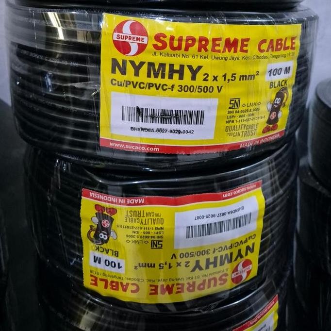 Kabel NYYHY 2 x 1.5 mm Supreme Hitam 1 Roll 100 meter NYYHY 2 x 1,5 mm