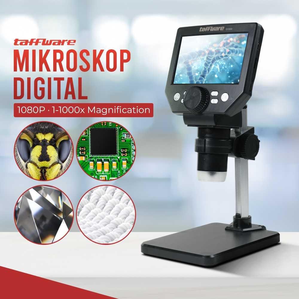 

Taffware Mikroskop Digital USB 1080P dengan Monitor and Stand - G1000, Pembesaran Super - Gambar Jernih, Monitor HD