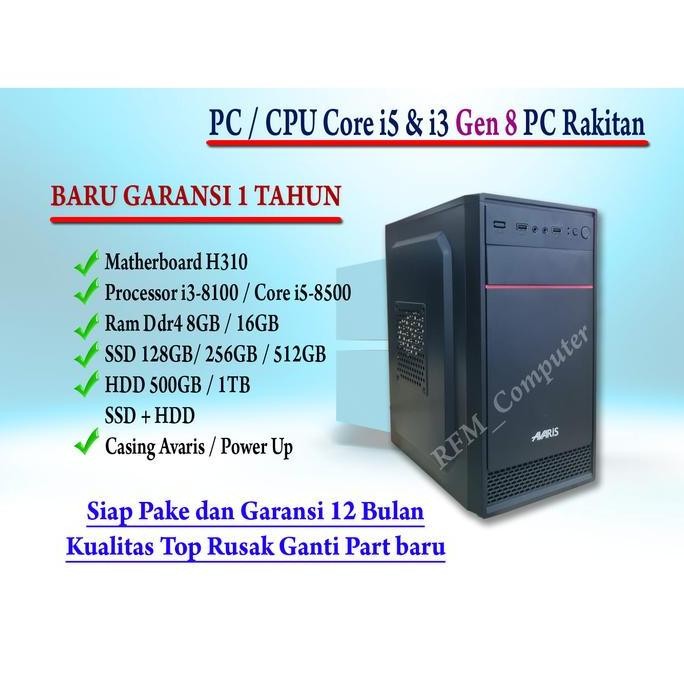 TERMURAH - PC/CPU Gen 8 Core i5 dan Core i3 BARU PC Rakitan gen8 Ddr4