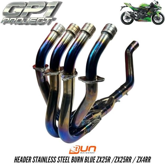 TERBARU - Bun HEADER Kit SS BURN BLUE BIRU Fullsystem ZX25R ZX25RR ZX4RR 2Pipe