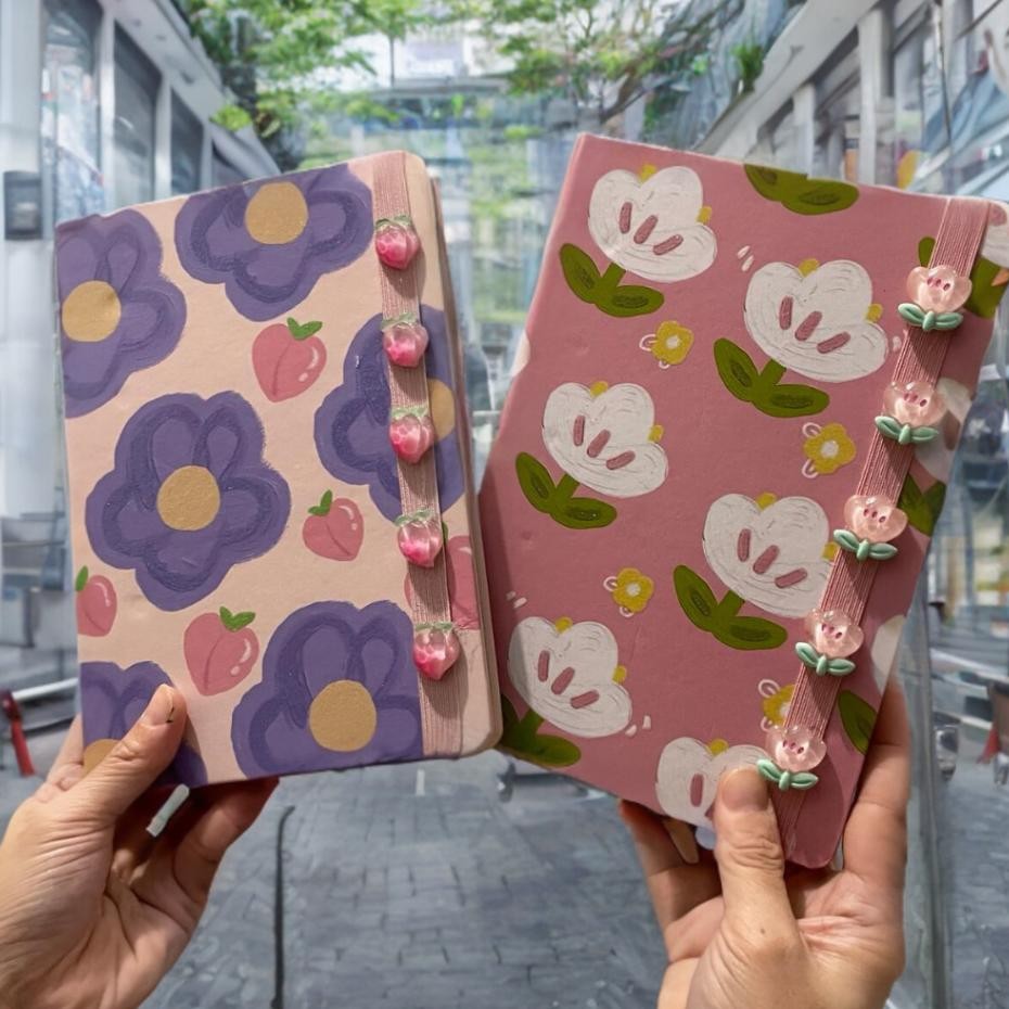

Mikirei Diary Camomile Tulip Peach Tomato Hardcover Diary Buku Note Book Planner A5 Ruled With Straps