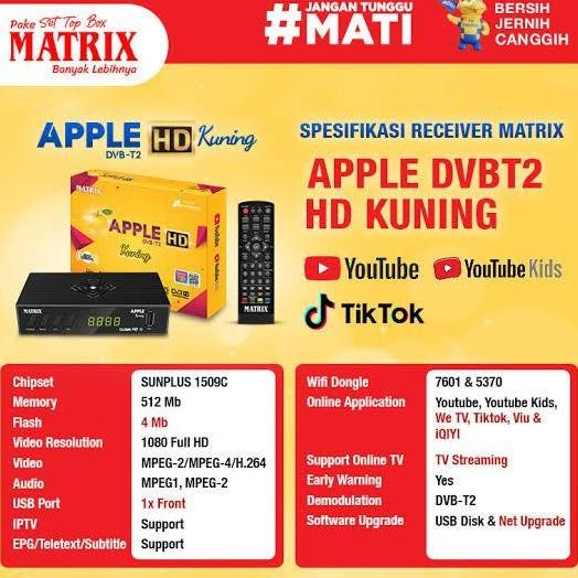 Terlaris Stb Matrix Apple Kuning Set Top Box Dvb T2 Hd