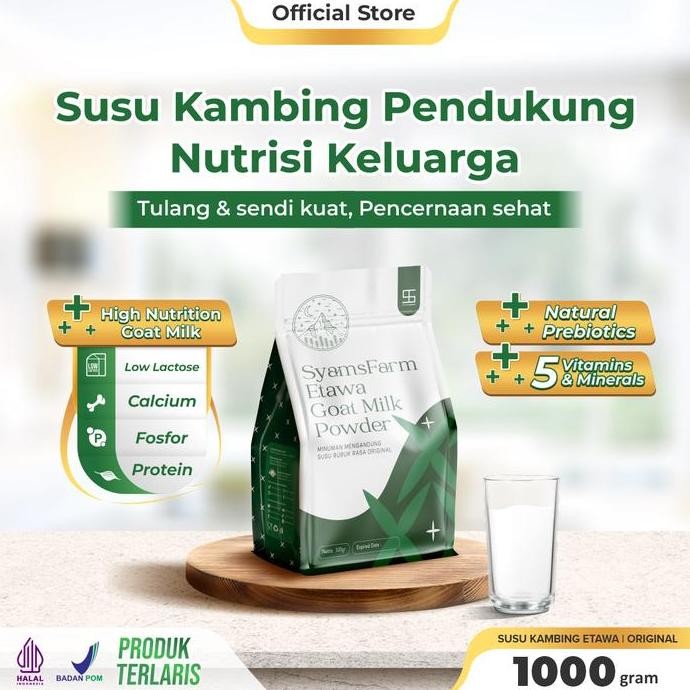 

Susu Kambing Etawa Bubuk Syams 1000 Gram Pure Murni Alami Organik Asli
