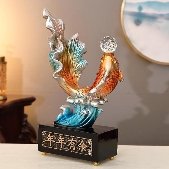 Patung Pajangan Ikan Koi / Dekorasi Ruangan Pajangan Rak Gold