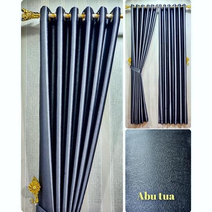 Gorden Blackout Glossy Polos Embos Premium Smokring Tebal Abu Tua