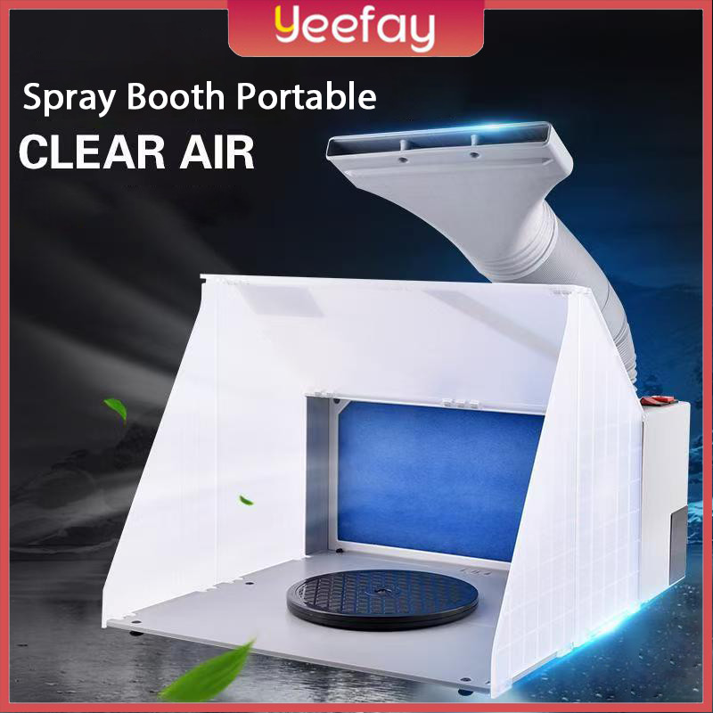 

Spray Booth Portable Ruang Semprot Portabel Airbrush Paint Spray Booth Kit with LED Lights Turn Table and Filter Hose for Model Cake Craft ZLX