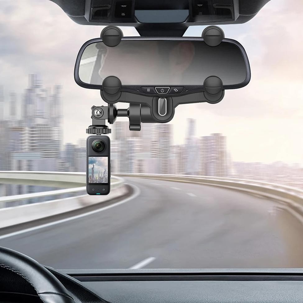 Car Action Camera Mount 360 Adjustable Anti-Shake Car Mounting Bracket Rear View Mirror Camera Holde