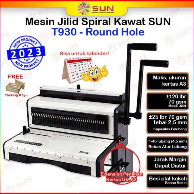 TERLARIS  Mesin Jilid Spiral Kawat Hardcover Kalender A3 Heavy Duty T930 Lubang Bulat / Kotak