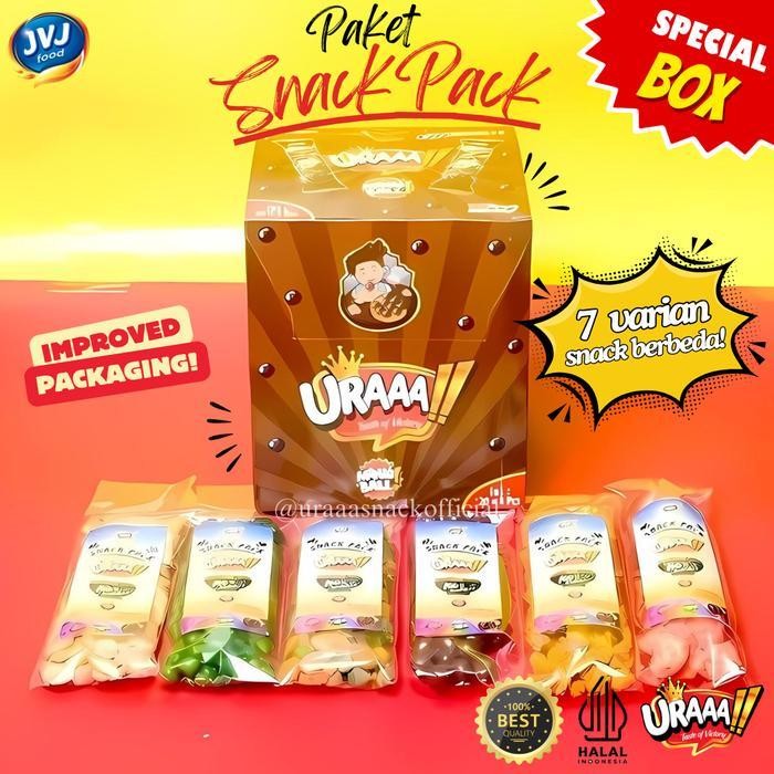

Cri Paket Usaha [Isi 20+1] Snackpack Box Uraaa!! Mix Aneka Kacang, Jagung, Opak, ChocoBall Food Cemilan Cokelat Gift