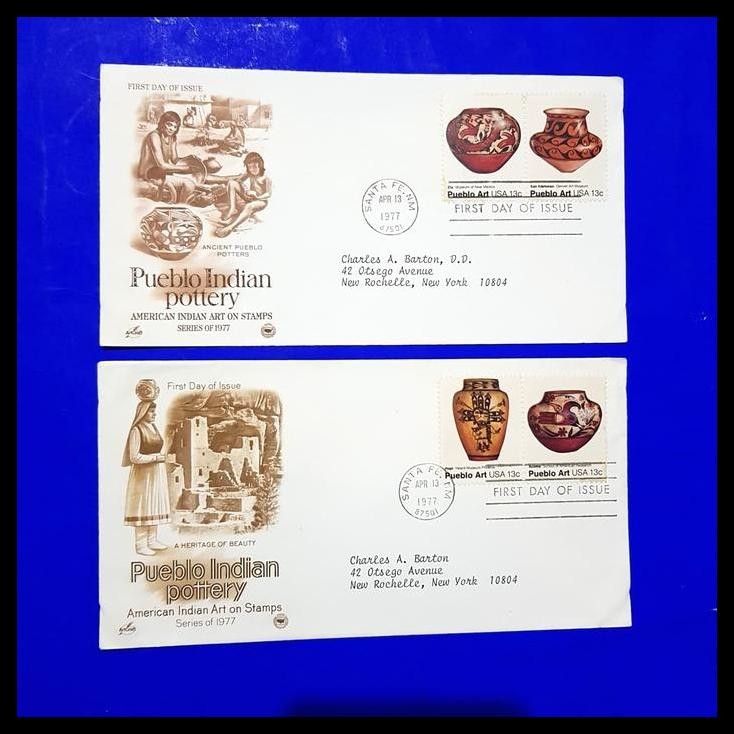 

DISKON PRANGKO AMERIKA. 2 FDC PUEBLO INDIAN POTTERY ~ AMERICAN INDIAN ART. !!