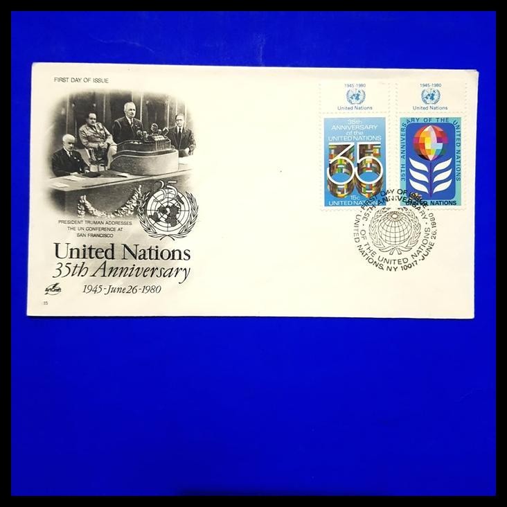 

BEST DEAL PERANGKO/PRANGKO PBB. FDC "UNITED NATIONS 35TH ANNIVERSARY 1945-1980" !!!