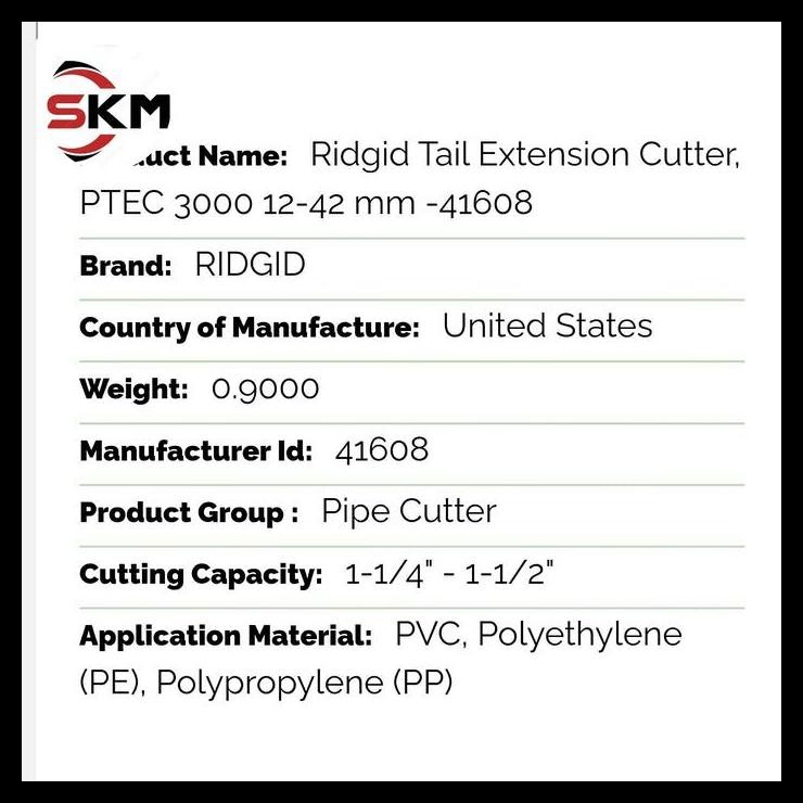 

HOT DEAL RIDGID TAIL EXTENSION CUTTER, PTEC 3000 12-42 MM -41608 !!!!!