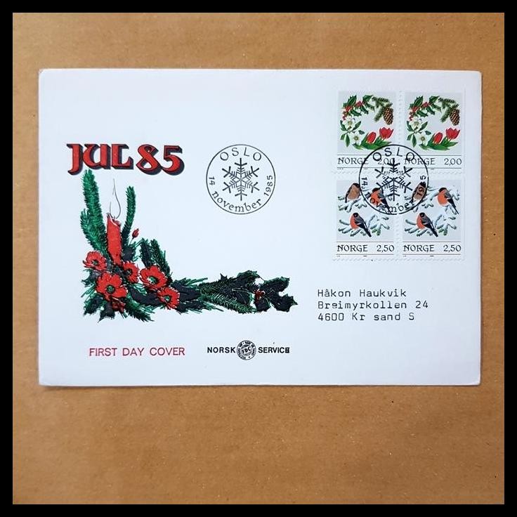 

DISKON PRANGKO FDC NATAL/CHRISTMAS 1985 BIRDS, BULLFINCHES DARI NORWEGIA !!!!