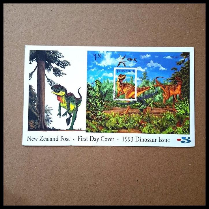 

DISKON PRANGKO TEMA DINOSAUR CAMOSAUR. FDC SS NEW ZEALAND POST. 01-10-1993 !