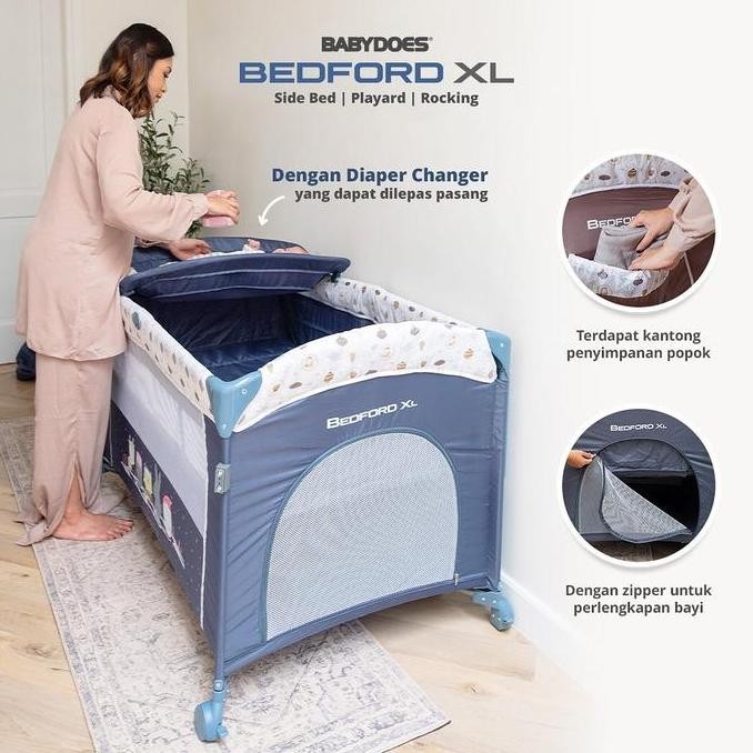 Babydoes Box Bayi Bedford Xl - Ranjang Bayi Side Bed Dengan Diaper Changer & Music Box