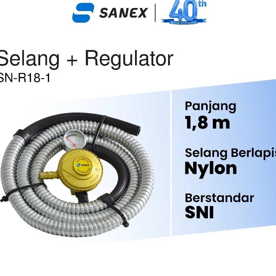 Sanex Paket Selang Gas Fleksibel dan Regulator Kompor Gas Meter Tekanan Rendah Otomatis - SNR181
