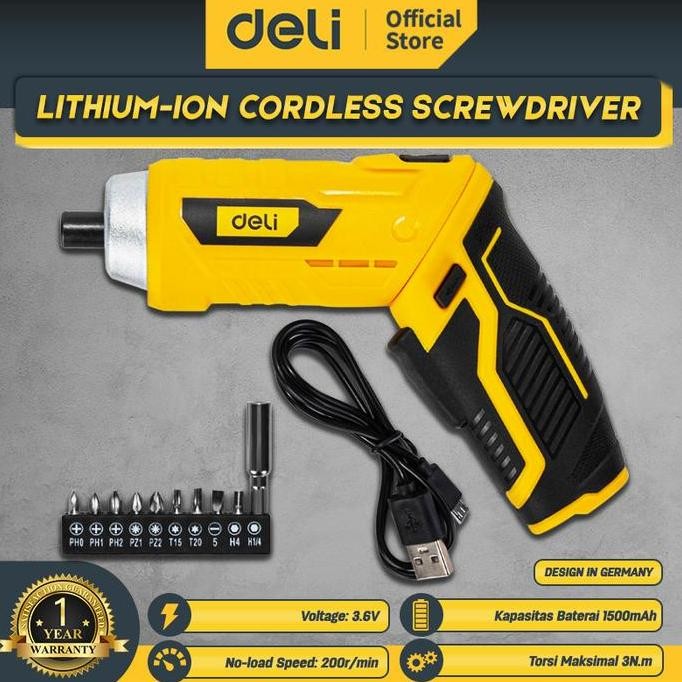 Deli Cordless Screwdriver / Bor Obeng Baterai Elektrik Portable 3.6V Kualitas Terbaik Harga Termurah