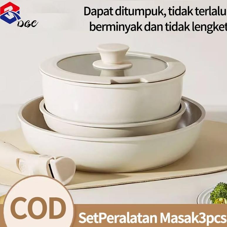 Wajan Rumah Tangga Premium Set Granit Antilengket Peralatan Masak Dapur Gagang Dapat Dilepas