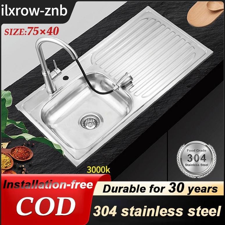 Wastafel 50*40/75*40 Bak Cuci Piring 1 Lubang Meja Westafel Cuci Piring Stainless Steel