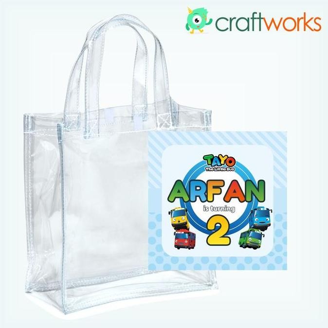 

langsung order saja] TAS MIKA BENING 25 x 10 x 25 cm + STICKER CUSTOM 12 CM