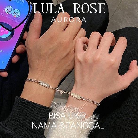Bisa Cod Lula Rose Gelang Couple Titanium Magnet Kuat Liontin Hati Menyatu Bisa Ukir Nama Anti Karat