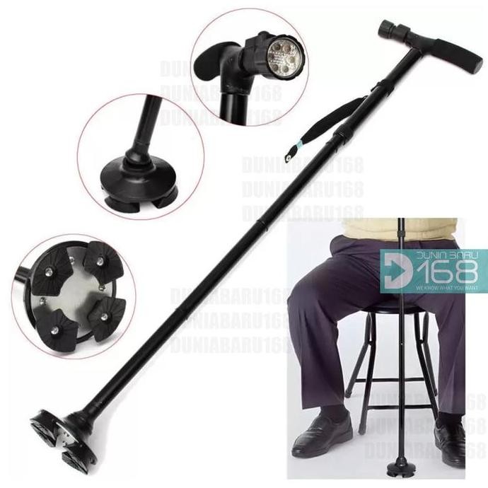 Tongkat Lipat Senter/ Tongkat Alat Bantu Jalan Lansia/ Tongkat Lipat Kaki 4 TT