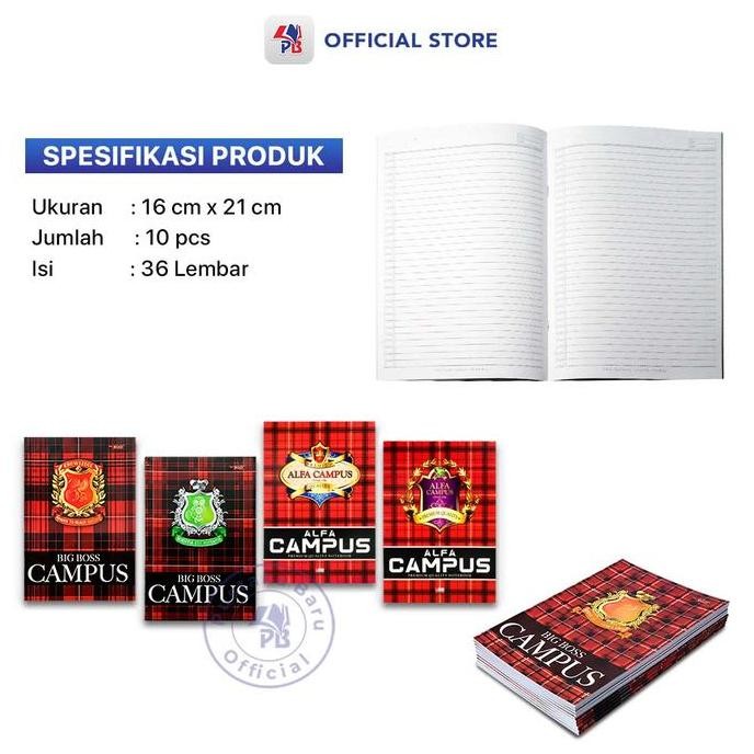 

Buku Tulis Big Boss Alfa Campus 36 Lembar / 1 Pack Isi 10 Buku 18X25Cm