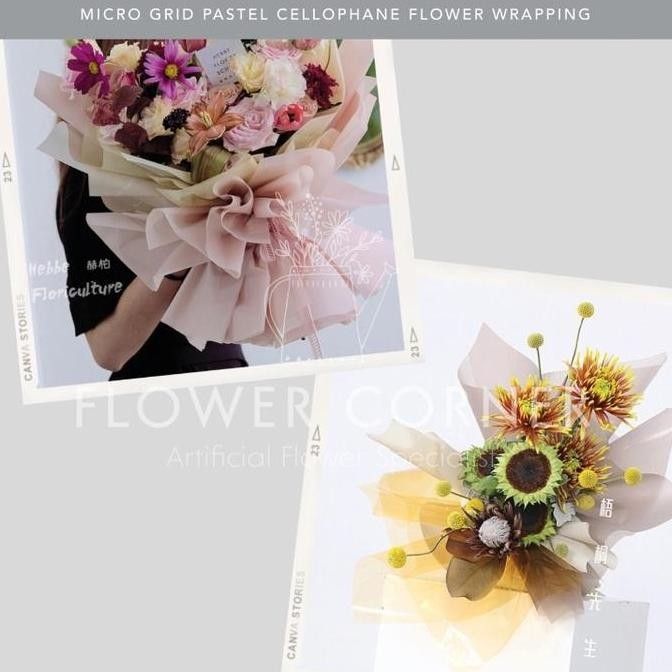 

20 LEMBAR Micro Grid Pastel Cellophane Flower Wrapping Paper Kertas Buket Bunga (FW011)
