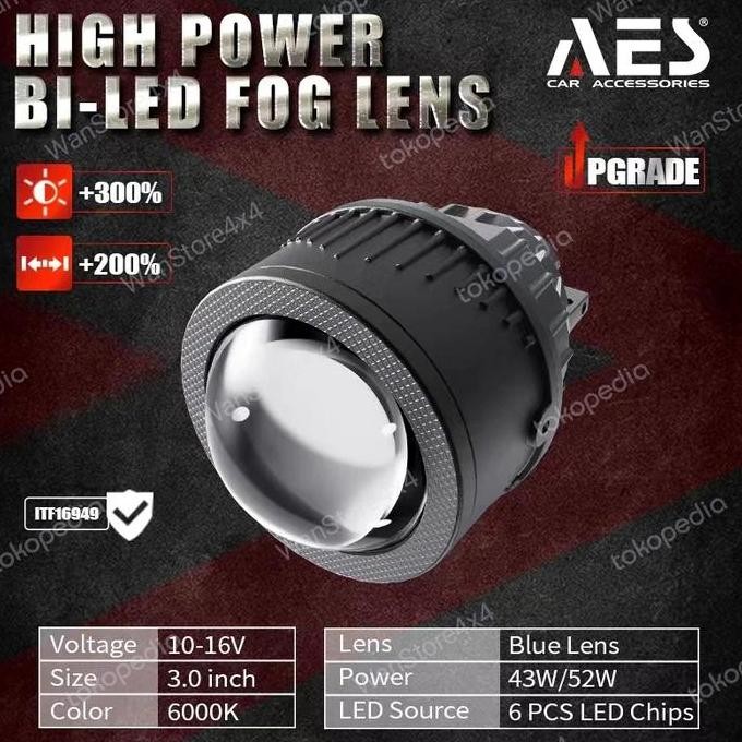 Fog lamp Bi led 3 inch FX Blue lens 1 warna merk AES