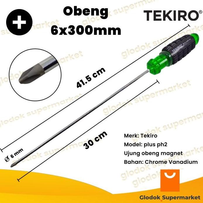 ready  Obeng Plus 12 inch Tekiro Diameter 6mm Panjang Besi 30cm Magnet Gagang Karet