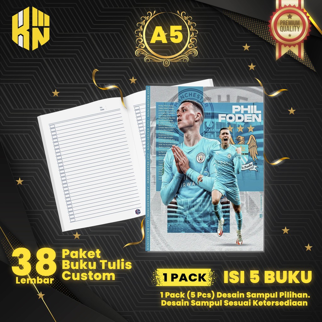 

KEN.IND - BUKU TULIS SEKOLAH CUSTOM SEPAK BOLA PHIL FODEN BERGARIS 38 LEMBAR 1 PAK ISI 5 BUKU/ BUKU TULIS ANIME/ BUKU AESTHETIC/ BUKU CATATAN