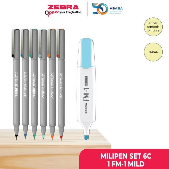 

Zebra Paket alat tulis Milipen 0.1mm + Highlighter Fm-1 Mild