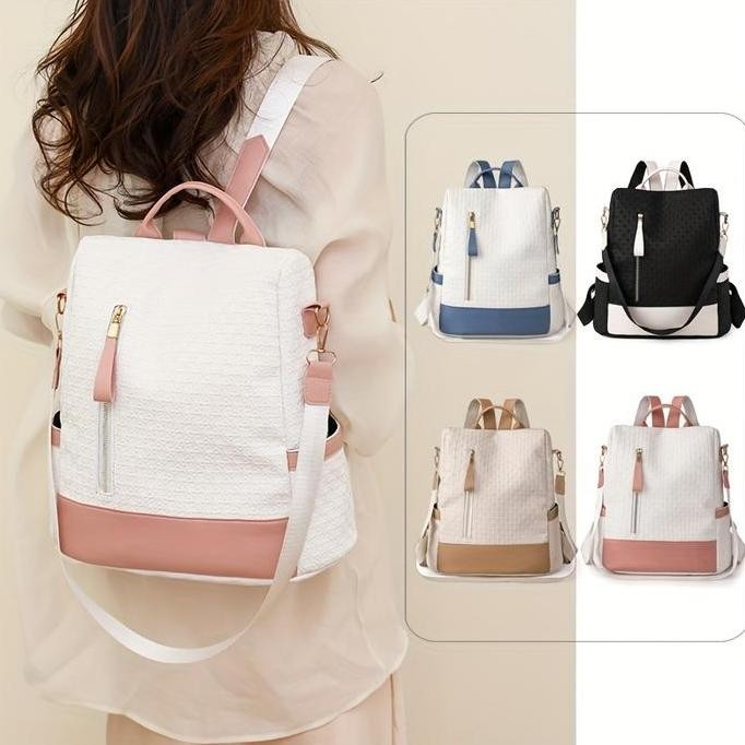 BISA COD Tas Ransel Wanita Serbaguna Tas Gendong Kulit Sintetis Motif Embos Multifungsi Anak Perempu