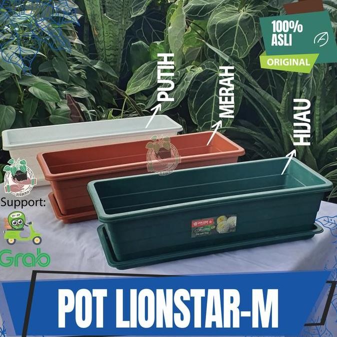 POT BUNGA PERSEGI PANJANG LION STAR ORI + TATAKAN - POT TANAMAN PLASTIK HIAS