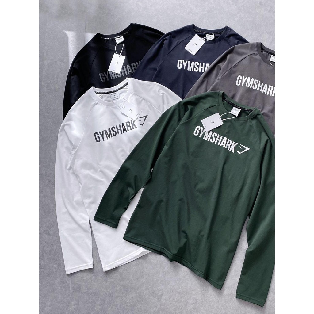 Gymshark's muscle shark casual sports running fitness training suit T-shirt men's round neck long sl